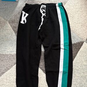 PINK Victoria's Secret Black Joggers with Teal and White Stripes